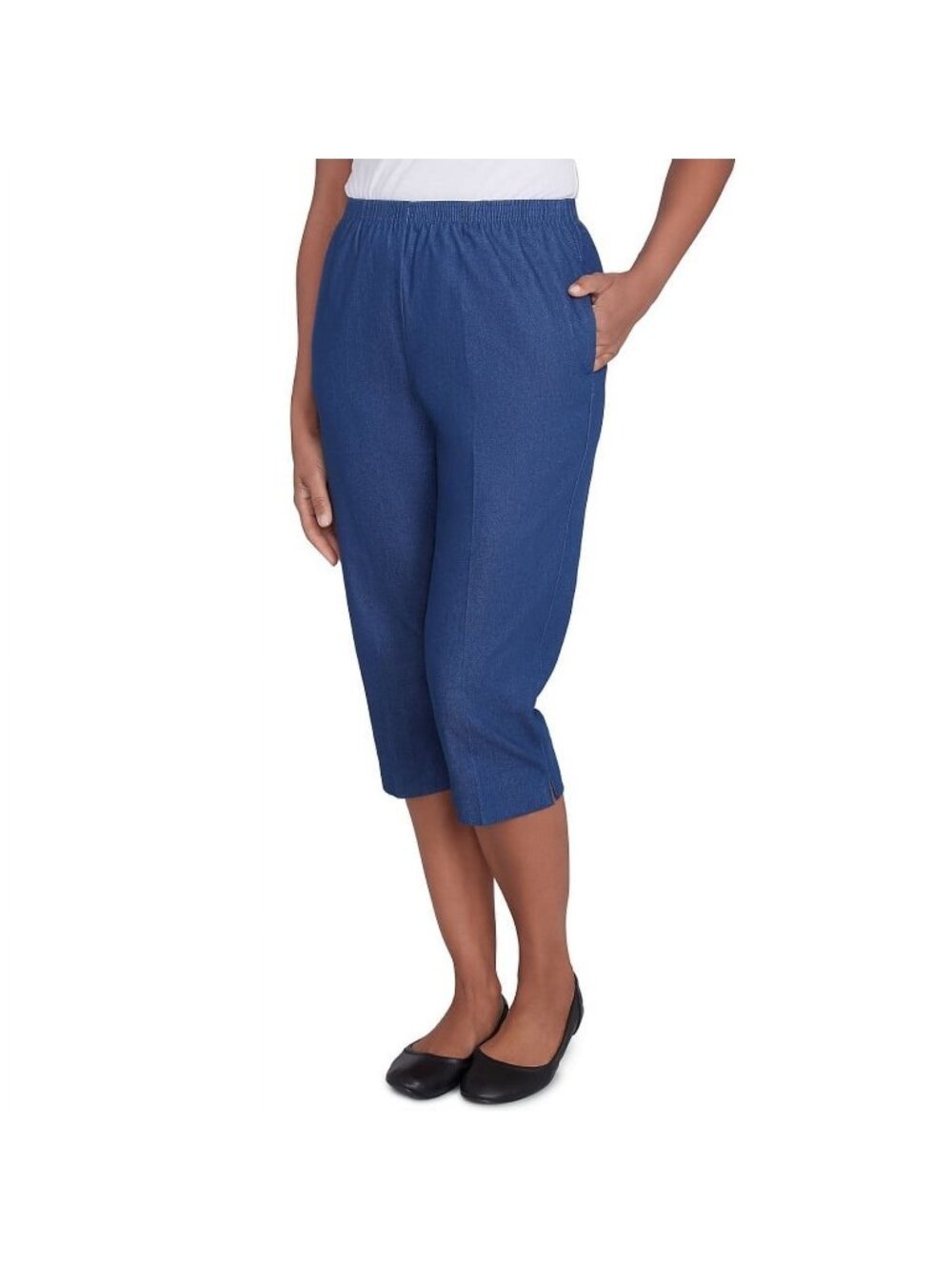 Alfred Dunner Classic Relaxed Fit Denim Capri Blue Petite Size 14P Cotton Blend